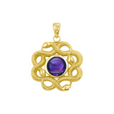 Ouroboros Snake with Celtic Knot Solid Gold Pendant with Gem GPD6410
