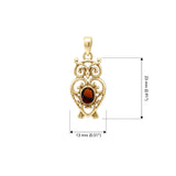 Filigree Owl Solid Gold Pendant with Gemstone