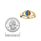Rainbow Inlay Circle Signet Solid Gold Ring GRI088 - Jewelry