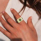 The Cross Solid Yellow Gold Signet Men Ring with Enamel GRI1976
