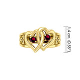 Celtic Double Heart And Trinity With Gemstone Solid Gold Ring GRI2392