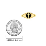 Spiritual Elegance Solid Yellow Gold Faith Cross Women Ring with Black Accent