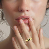 Spiritual Elegance Solid Yellow Gold Faith Cross Women Ring with Black Accent