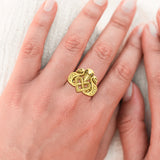 Triple Snake with Celtic Heart Solid Gold Ring GRI2567