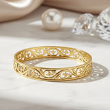 Filigree Leaf Solid Gold Bangle GTBG133