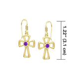 Modern Cross Solid Gold Earrings with Gemstone GTE1150