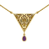 Collar de oro amarillo macizo con diseño de pájaro y nudo celta con gema GTN053