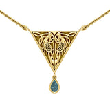 Collar de oro amarillo macizo con diseño de pájaro y nudo celta con gema GTN053