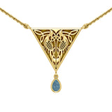 Celtic Knotwork Bird Solid Yellow Gold Necklace With Gemstone GTN053