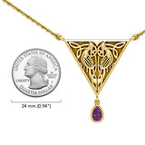 Collar de oro amarillo macizo con diseño de pájaro y nudo celta con gema GTN053