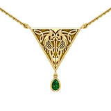Celtic Knotwork Bird Solid Yellow Gold Necklace With Gemstone GTN053