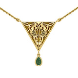 Collar de oro amarillo macizo con diseño de pájaro y nudo celta con gema GTN053