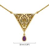 Collar de oro amarillo macizo con diseño de pájaro y nudo celta con gema GTN053