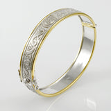 Small Silver and Gold Plate Border Celtic Bangle with open lock MBA211 - Jewelry