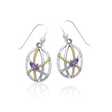 Contemporary Oval Shape and Rope Design Sterling Silver with Gold Accent Earrings MER1253