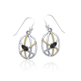 Contemporary Oval Shape and Rope Design Sterling Silver with Gold Accent Earrings MER1253