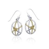 Contemporary Oval Shape and Rope Design Sterling Silver with Gold Accent Earrings MER1253