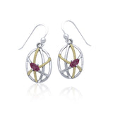 Contemporary Oval Shape and Rope Design Sterling Silver with Gold Accent Earrings MER1253