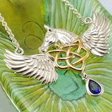 Celtic Pegasus Horse with Wing Silver Necklace with gold plating 14K 2 Micron MNC540
