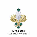 A noble elegance ~ Sterling Silver Scottish Thistle Pendant Jewelry in 18k Gold accent and Gemstones MPD682 - Jewelry