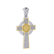 Large Reversible Celtic Cross Sterling Silver with 14K Gold Accent Pendant MPD3726