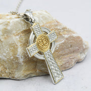 Large Reversible Celtic Cross Sterling Silver with 14K Gold Accent Pendant