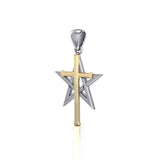 Cross Over Pentacle Silver and 14K Gold Vermeil Pendant MPD529