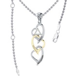 Triple Heart AA Recovery Pendant in Sterling Silver with 14K Gold Accents MPD6372
