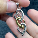 Triple Heart AA Recovery Pendant in Sterling Silver with 14K Gold Accents MPD6372