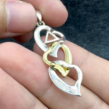 Triple Heart AA Recovery Pendant in Sterling Silver with 14K Gold Accents MPD6372
