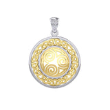 Celtic Knot Triskelion Spiral Silver with Gold Accent Pendant MPD727