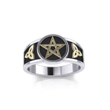 Pentacle with Trinity Knot Silver and 14K Gold Accent Ring MRI2103 - Jewelry