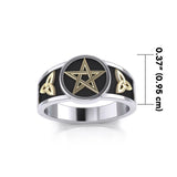 Pentacle with Trinity Knot Silver and 14K Gold Accent Ring MRI2103 - Jewelry