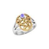 Pentacle silver with 18k Gold Accent Ring with Gem MRI485