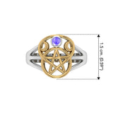 Pentacle silver with 18k Gold Accent Ring with Gem MRI485