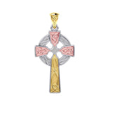 The Celtic Cross Solid 14K White Yellow and Pink Gold pendant RTP037