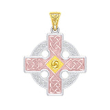 The Celtic Cross Triskele Solid 14K White Yellow and Pink Gold pendant RTP477