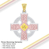 The Celtic Cross Triskele Solid 14K White Yellow and Pink Gold pendant RTP477