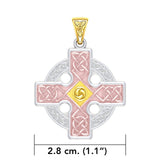 The Celtic Cross Triskele Solid 14K White Yellow and Pink Gold pendant RTP477