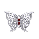 Celtic Transformation Elegance : Sterling Silver Butterfly Brooch with Heart Gemstone by Peter Stone Jewelry TBC167