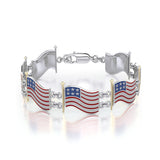 Sterling Silver and Gold American Flag with Enamel Link Bracelet TBGV399
