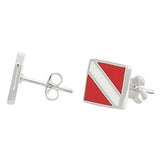 Pendiente de plata de ley con bandera de buceo