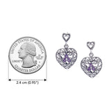 Filigree Heart with Gemstone Sterling Silver Post Earrings TE592