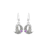 Cat with Celtic Crescent Moon Sterling Silver Earrings TER1595
