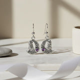 Cat with Celtic Crescent Moon Sterling Silver Earrings TER1595