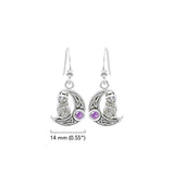 Cat with Celtic Crescent Moon Sterling Silver Earrings TER1595