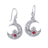 Claddagh on Celtic Moon Silver Earrings with Heart Gemstone TER2173 - Jewelry