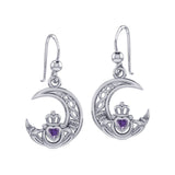 Claddagh on Celtic Moon Silver Earrings with Heart Gemstone TER2173 - Jewelry