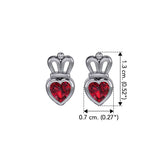 Gemstone Heart With Crown Silver Post Earrings TER2181