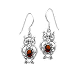 Filigree Owl  Sterling Silver Earrings with Gemstone TER2250